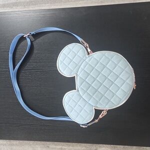 Disney Parks Authentic Pin Trading Crossbody/Purse/Bag, Quilted Denim/Rose Gold